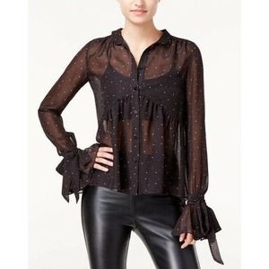 XS Stars L Sleeve Black Sheer Baby Doll Top Blouse